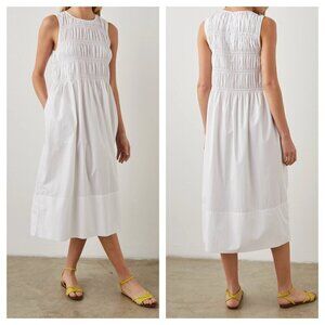 Rails Tilda Smocked Midi Dress Cotton Poplin Sleeveless in White Women's S